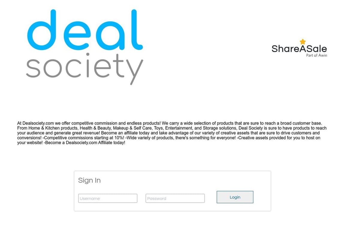 Deal Society affiliate program signup page