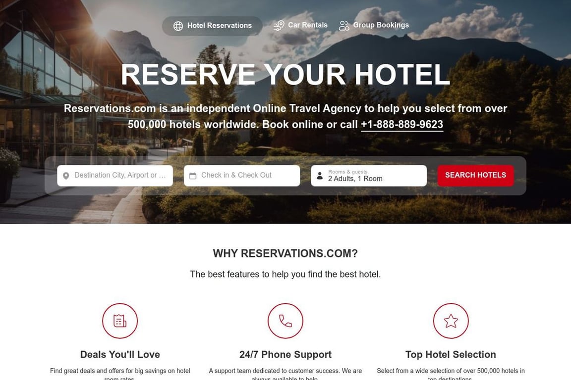 Reservations.com homepage