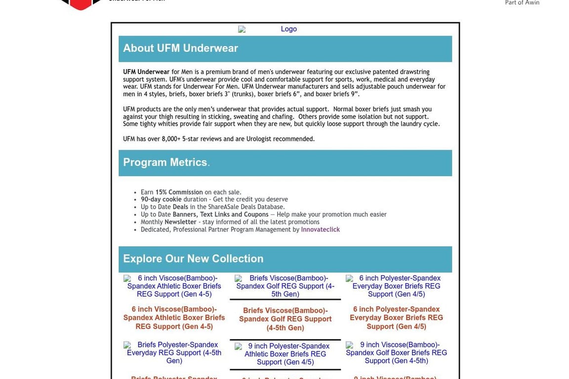 UFM Underwear affiliate program signup page