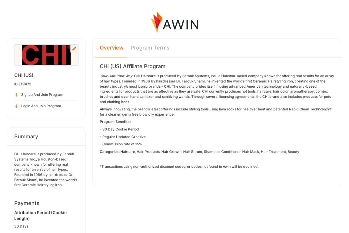 CHI (US) Affiliate Program: Commission & Program Details (2026)