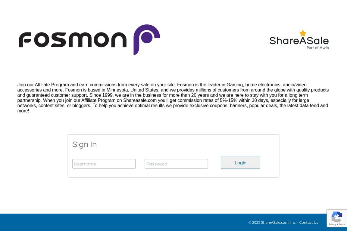 Fosmon Inc affiliate program signup page
