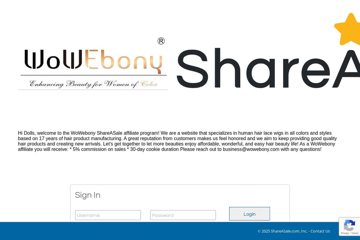 WoWebony affiliate program signup page