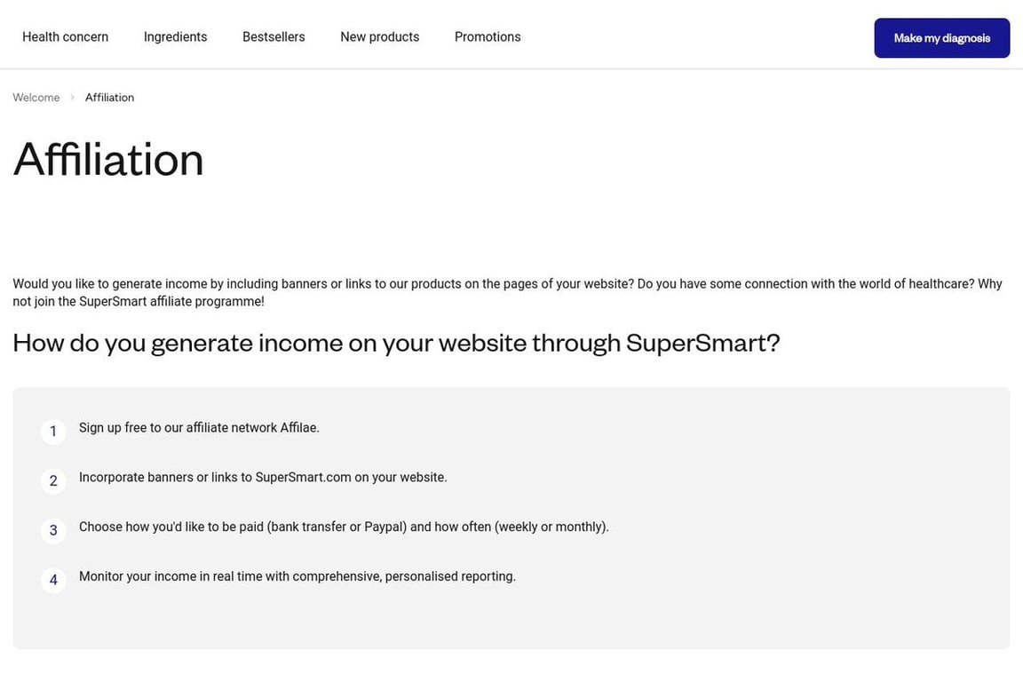 SuperSmart UK affiliate program signup page
