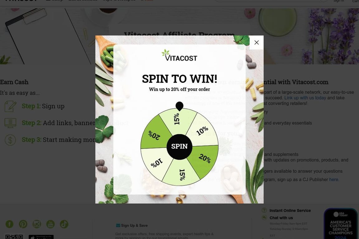Vitacost affiliate program signup page