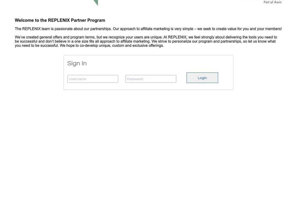 Replenix affiliate program signup page