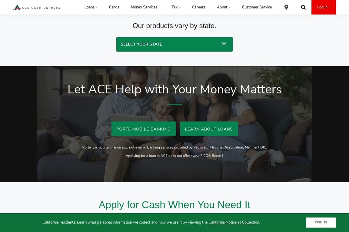 ACE Cash Express homepage
