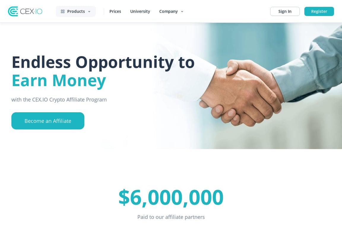 CEX.IO affiliate program signup page