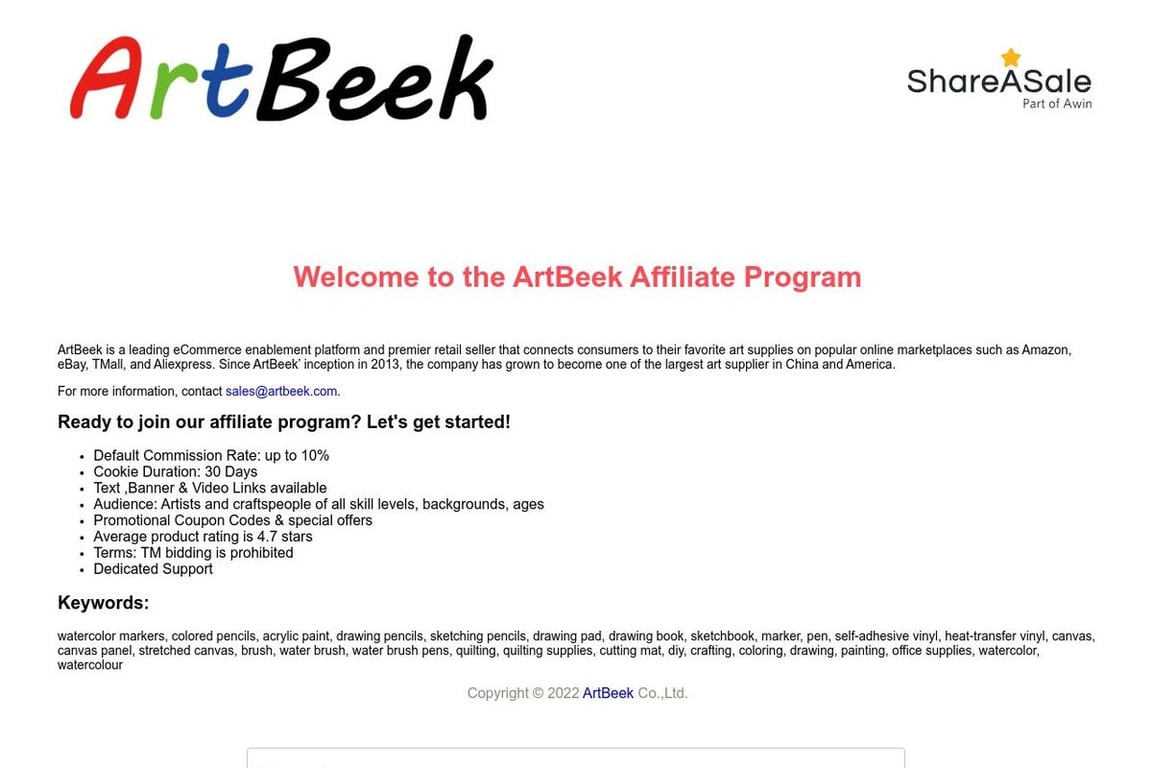 ArtBeek affiliate program signup page