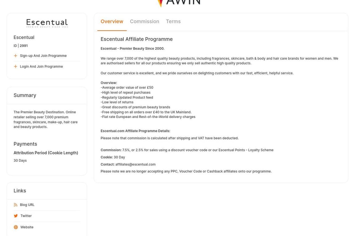 Escentual affiliate program signup page