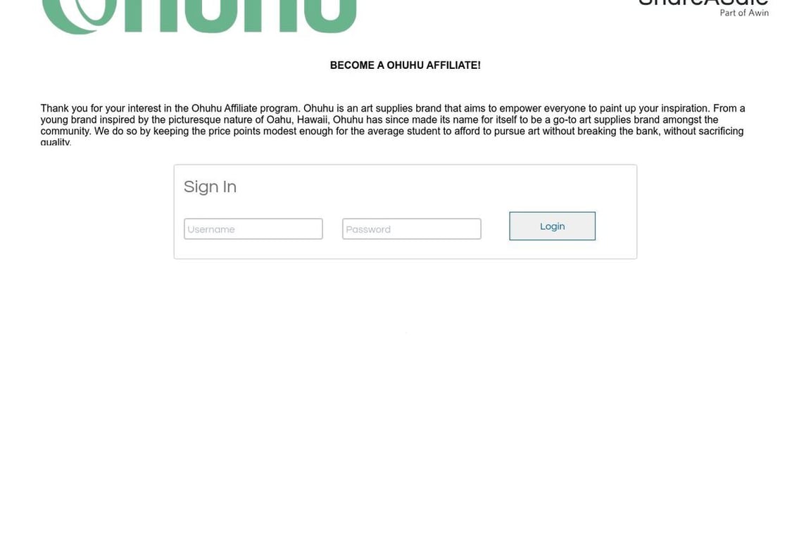 Ohuhu affiliate program signup page