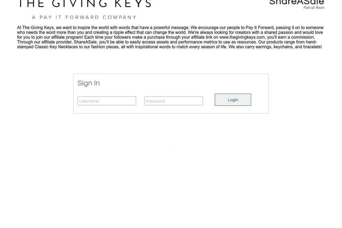The Giving Keys affiliate program signup page