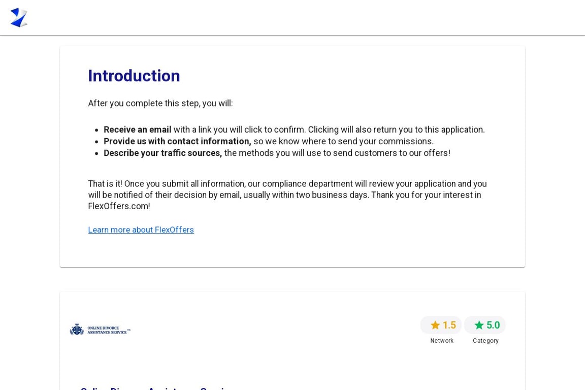 Online Divorce Assistance Services affiliate program signup page