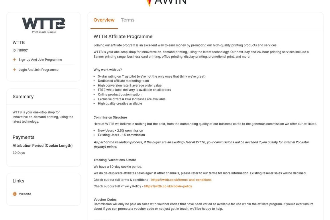 Where The Trade Buys UK affiliate program signup page