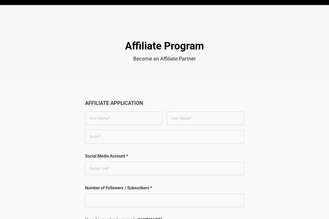 Sandmarc affiliate program signup page