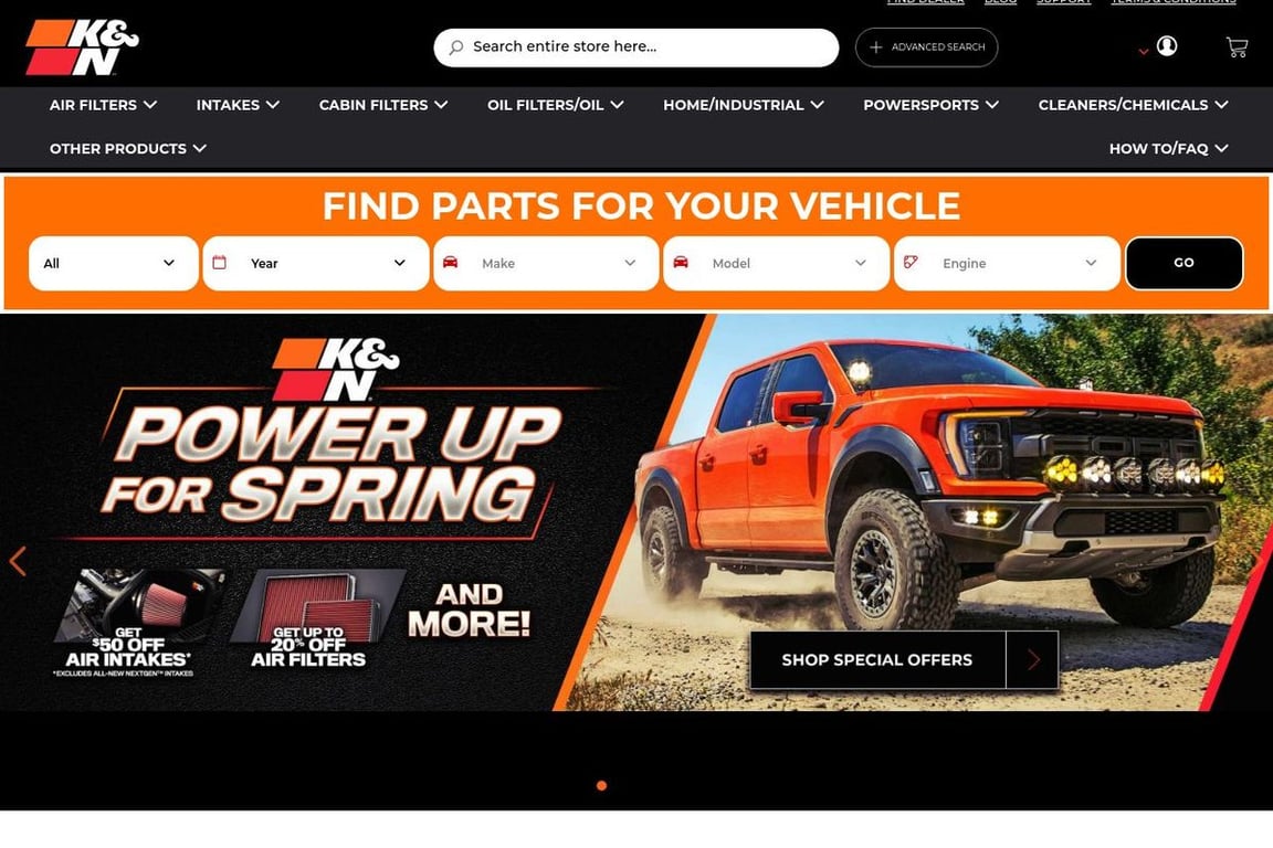 Knfilters.com homepage
