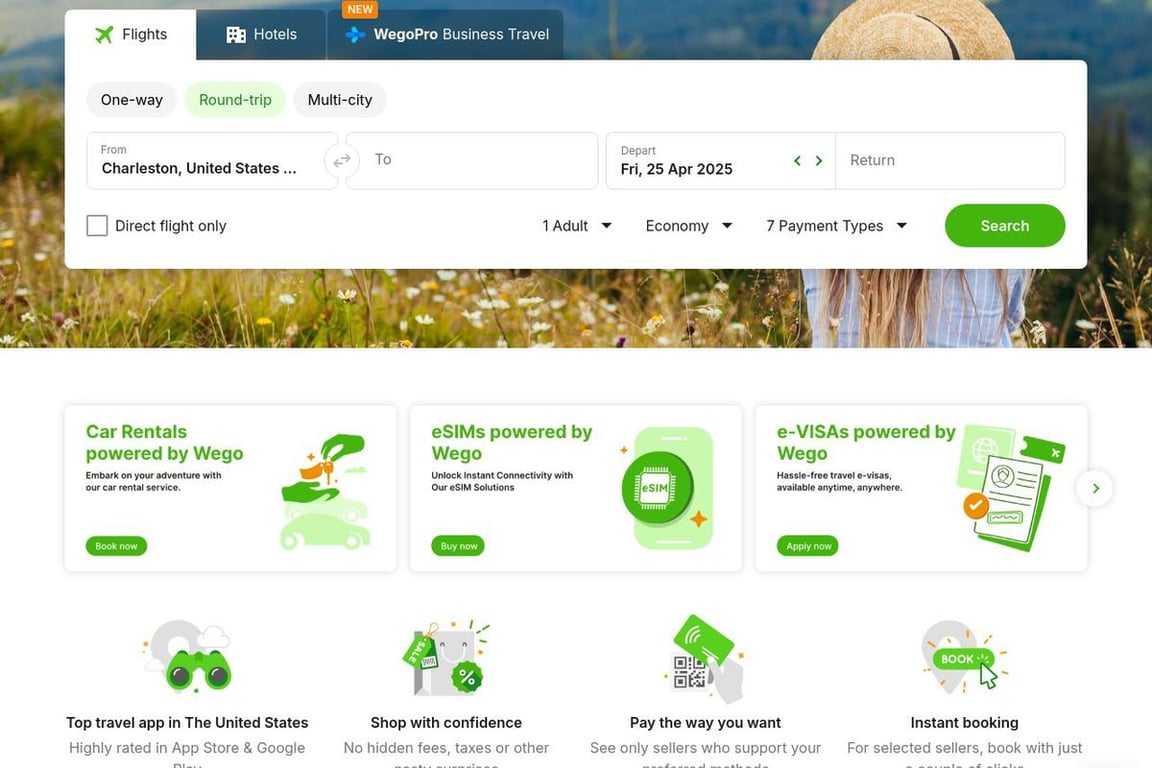 Wego homepage