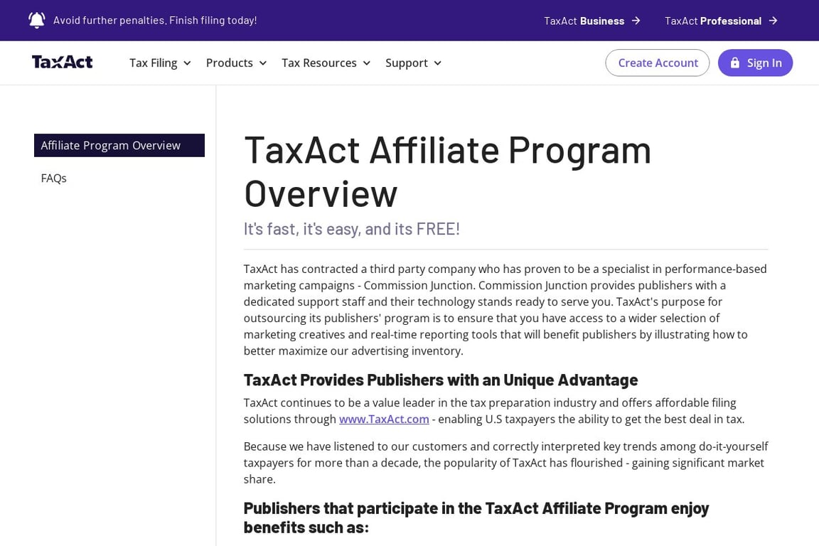 TaxAct affiliate program signup page