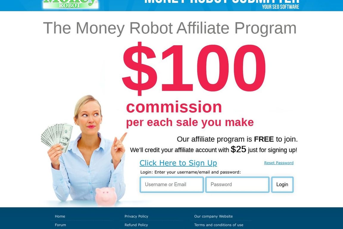 Money Robot affiliate program signup page