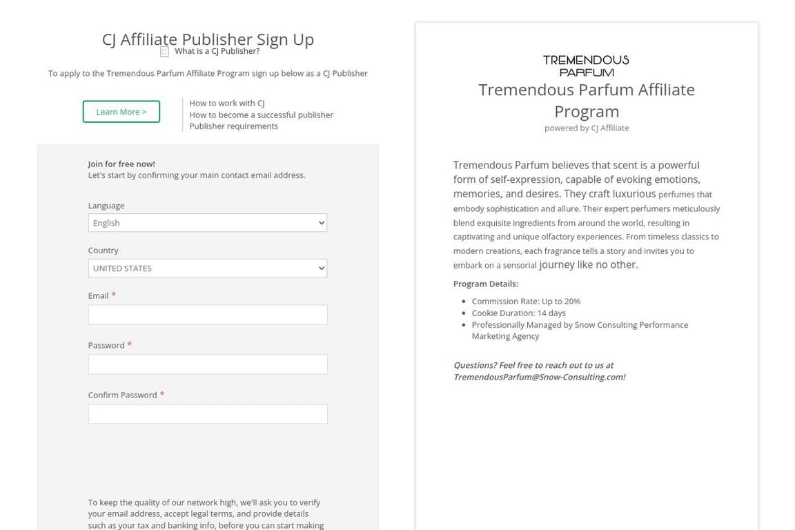 ThePerfumeSpot.com affiliate program signup page