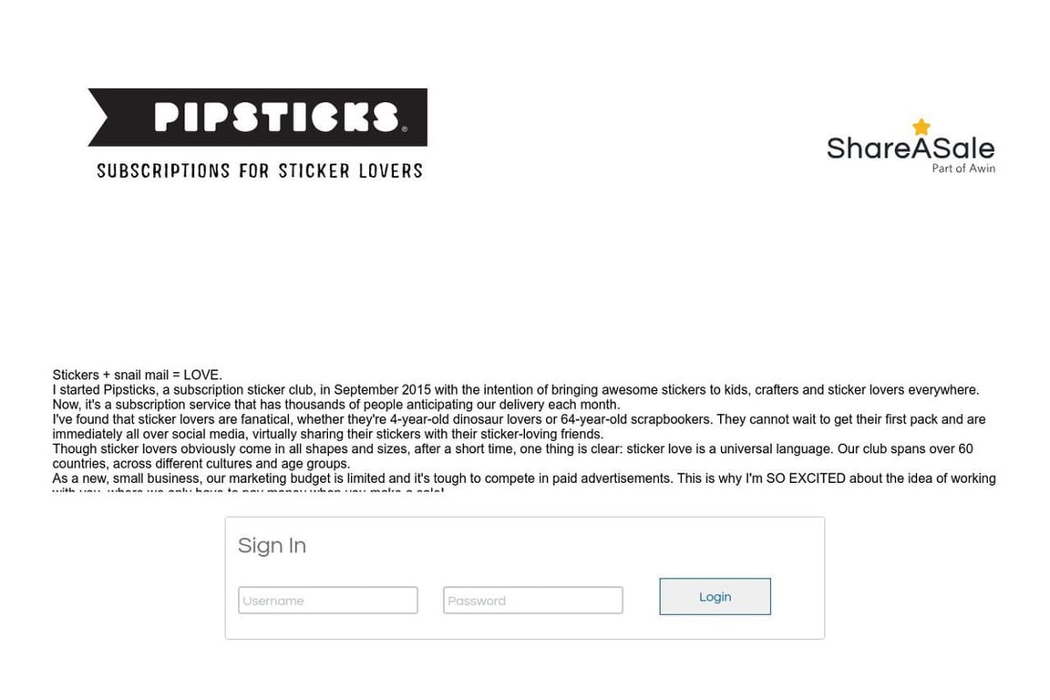 Pipsticks affiliate program signup page