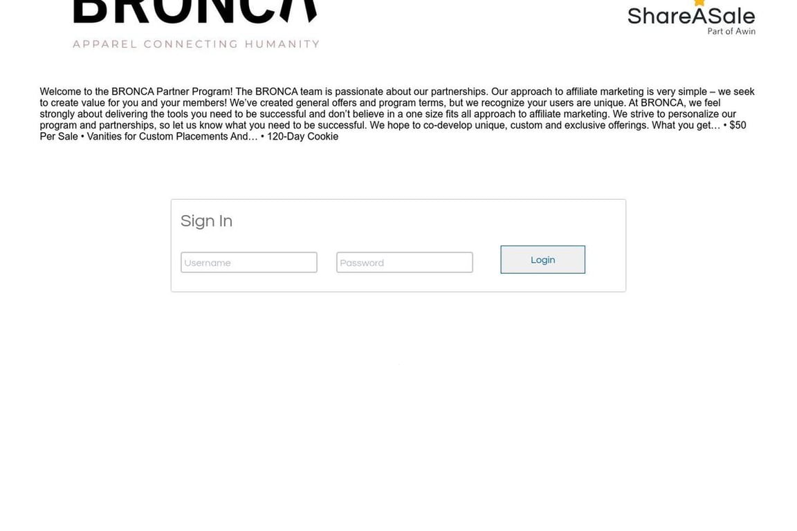 BRONCA PBC affiliate program signup page