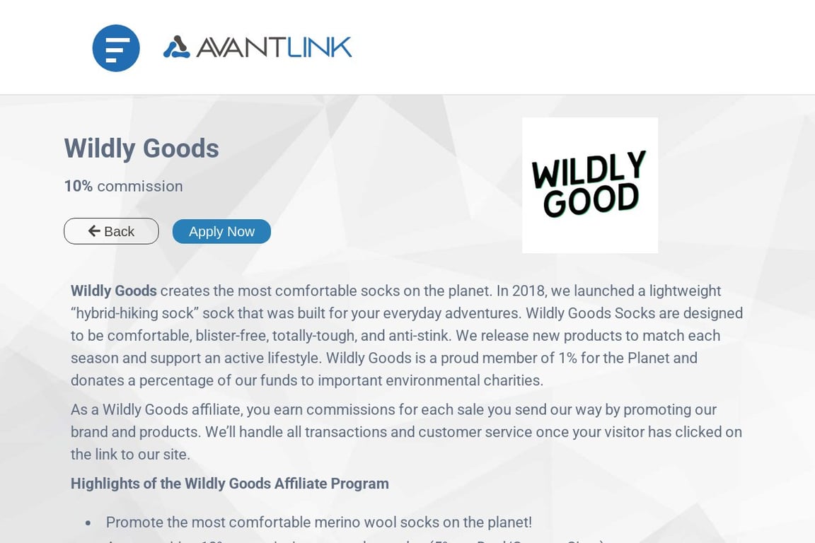 Wildly Good affiliate program signup page