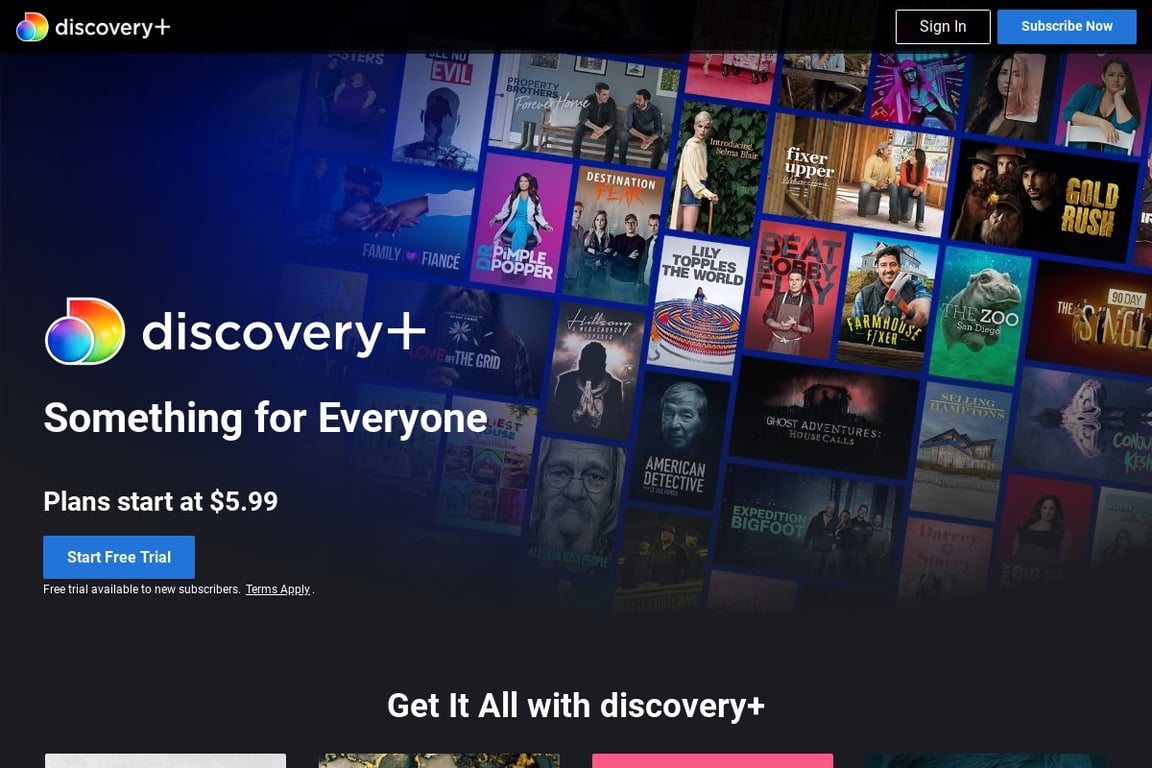 Discovery+ homepage