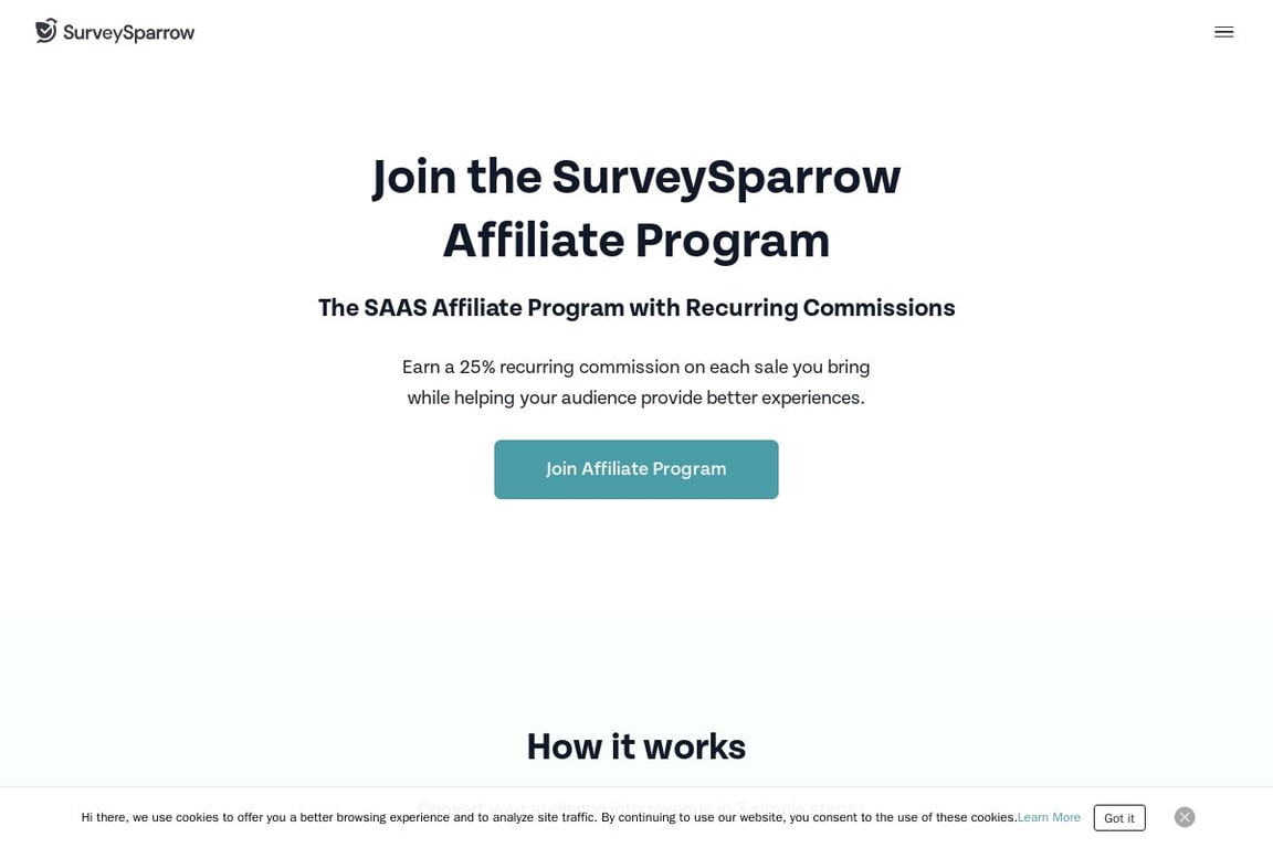 Survey Sparrow affiliate program signup page
