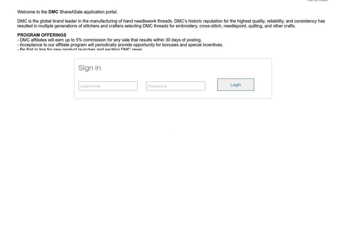 DMC affiliate program signup page