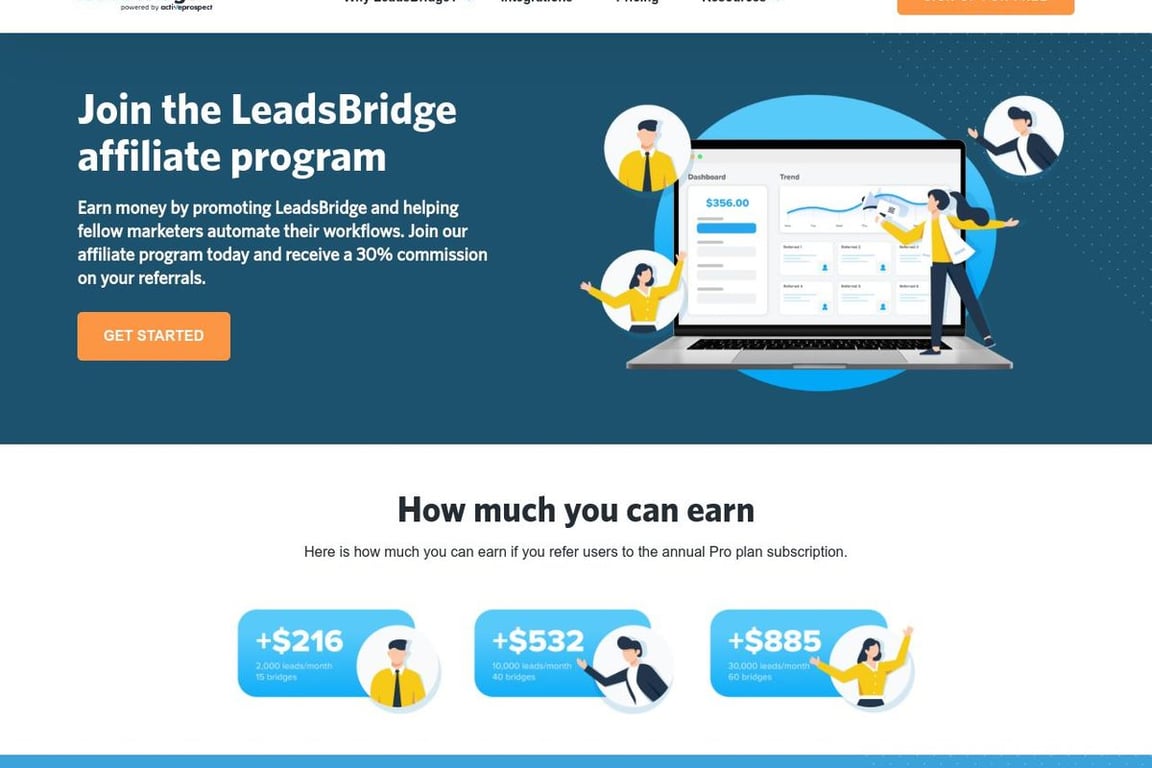 LeadsBridge affiliate program signup page