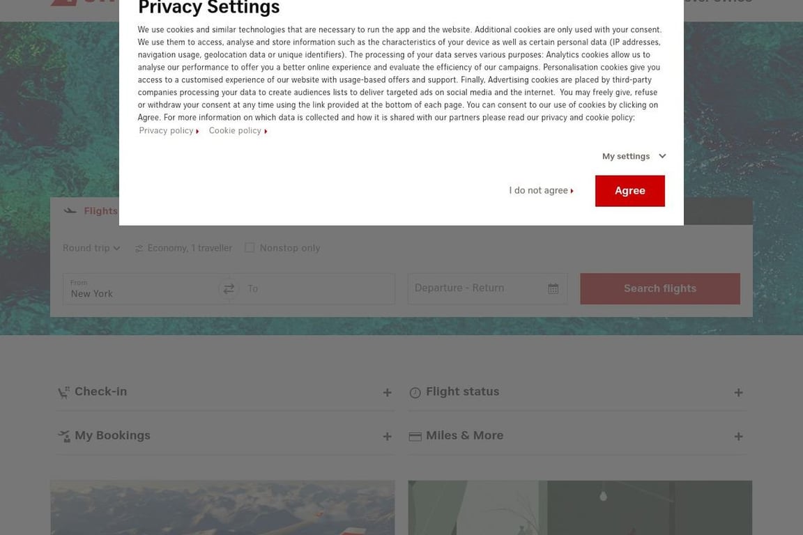 Swiss International Air Lines homepage