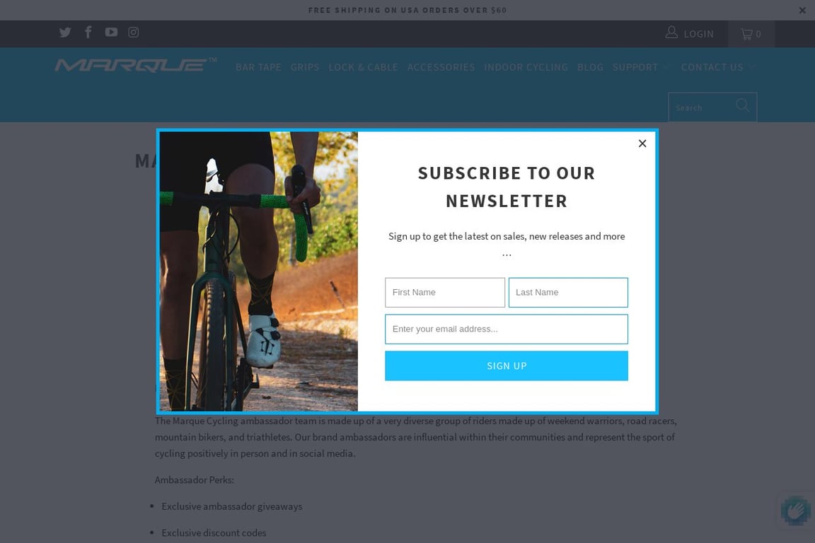 Marque Cycling affiliate program signup page