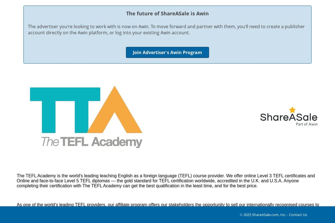 The TEFL Academy affiliate program signup page