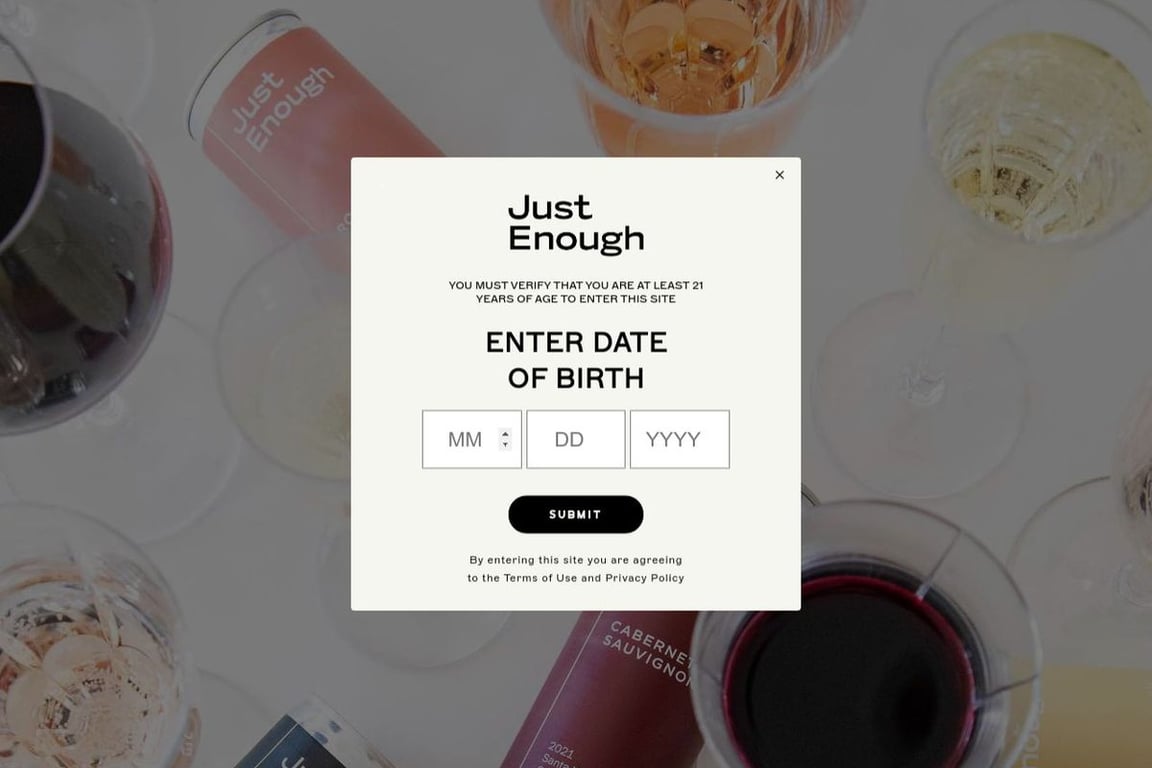 Just Enough Wines homepage