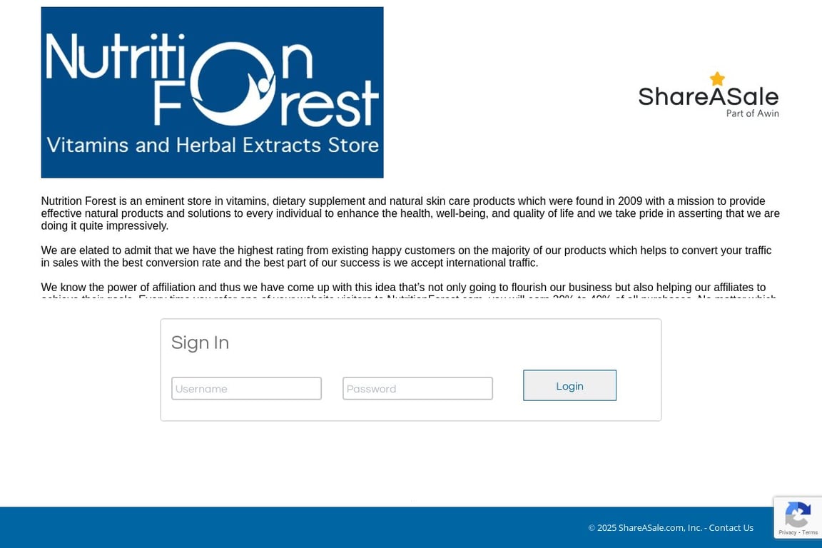 Nutrition Forest affiliate program signup page