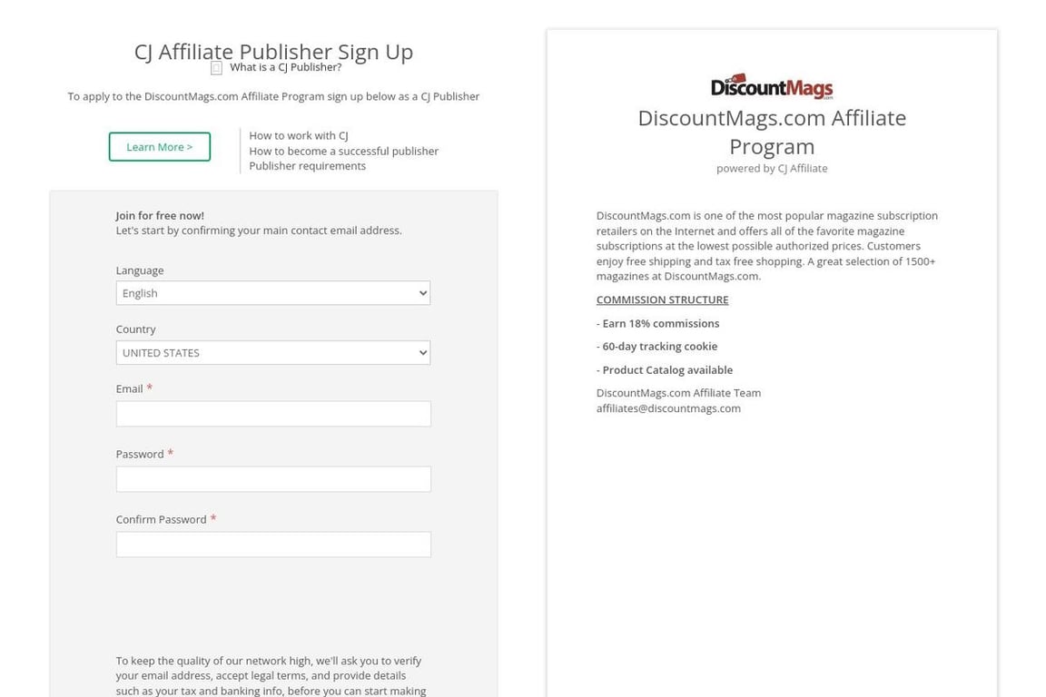 DiscountMags.com affiliate program signup page