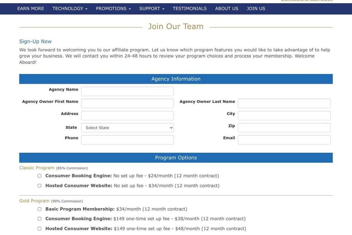 Cruise.com affiliate program signup page