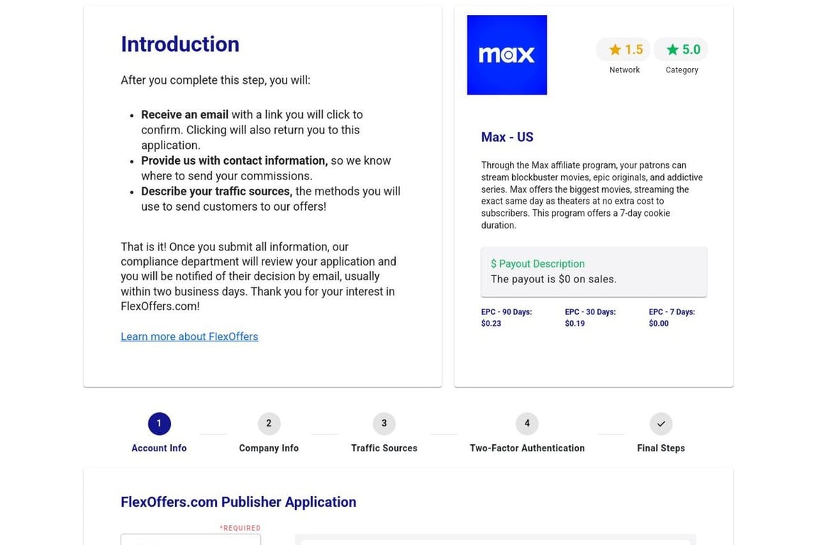 HBO Max affiliate program signup page