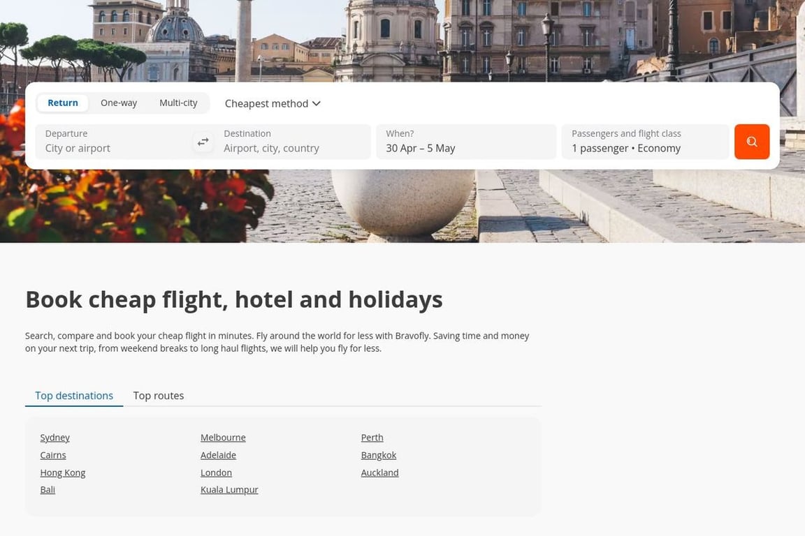 Bravofly AU homepage