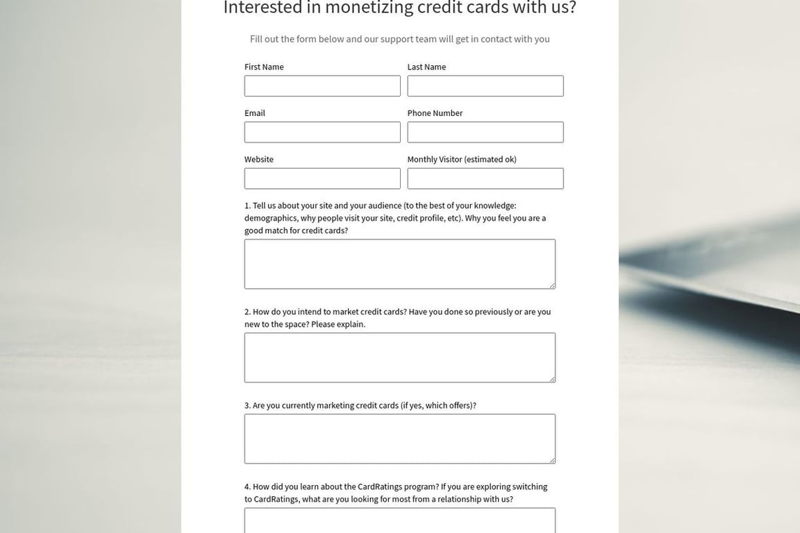 CardRatings affiliate program signup page