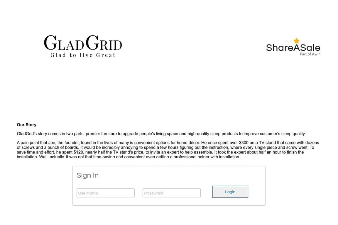 GladGrid affiliate program signup page