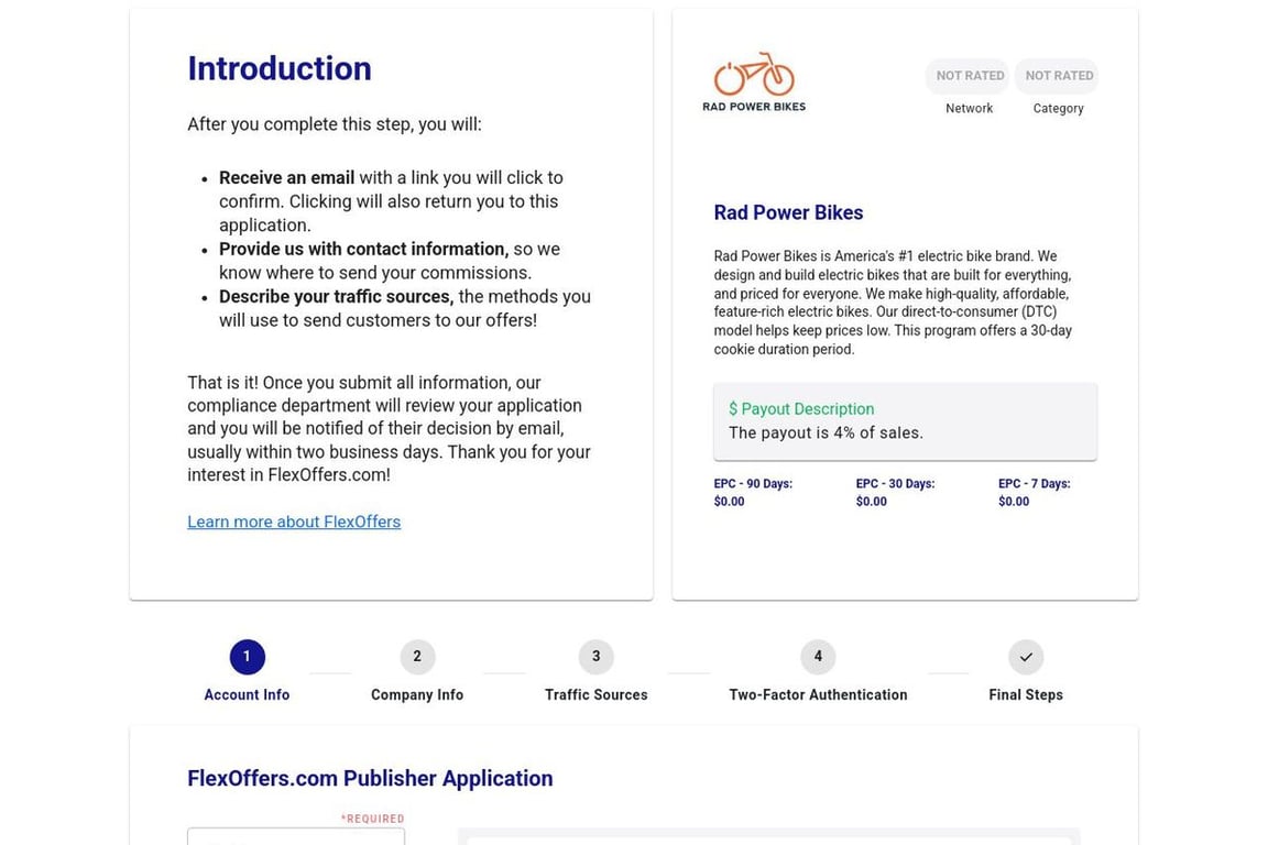 Rad Power Bikes CA affiliate program signup page
