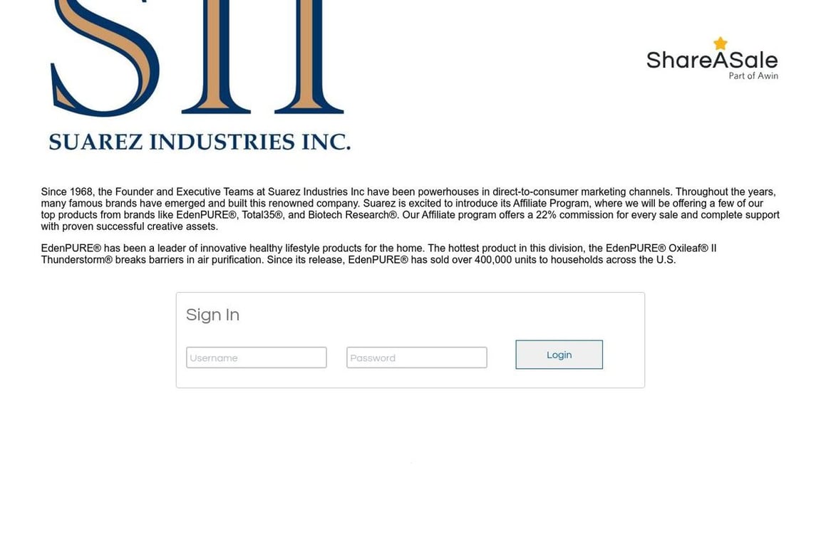 Eden Pure affiliate program signup page