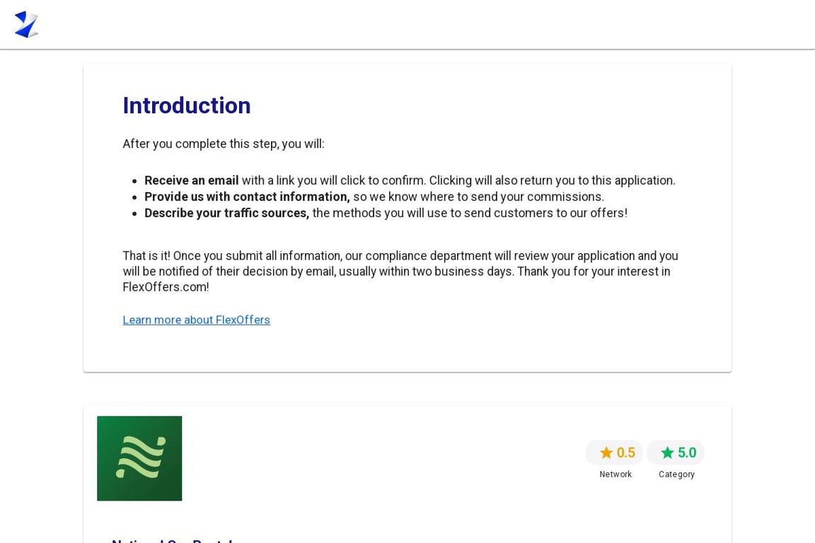 National Car Rental affiliate program signup page