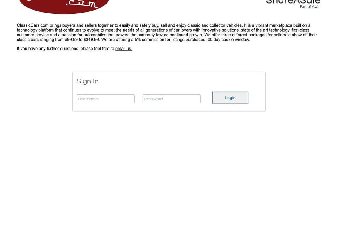 ClassicCars affiliate program signup page