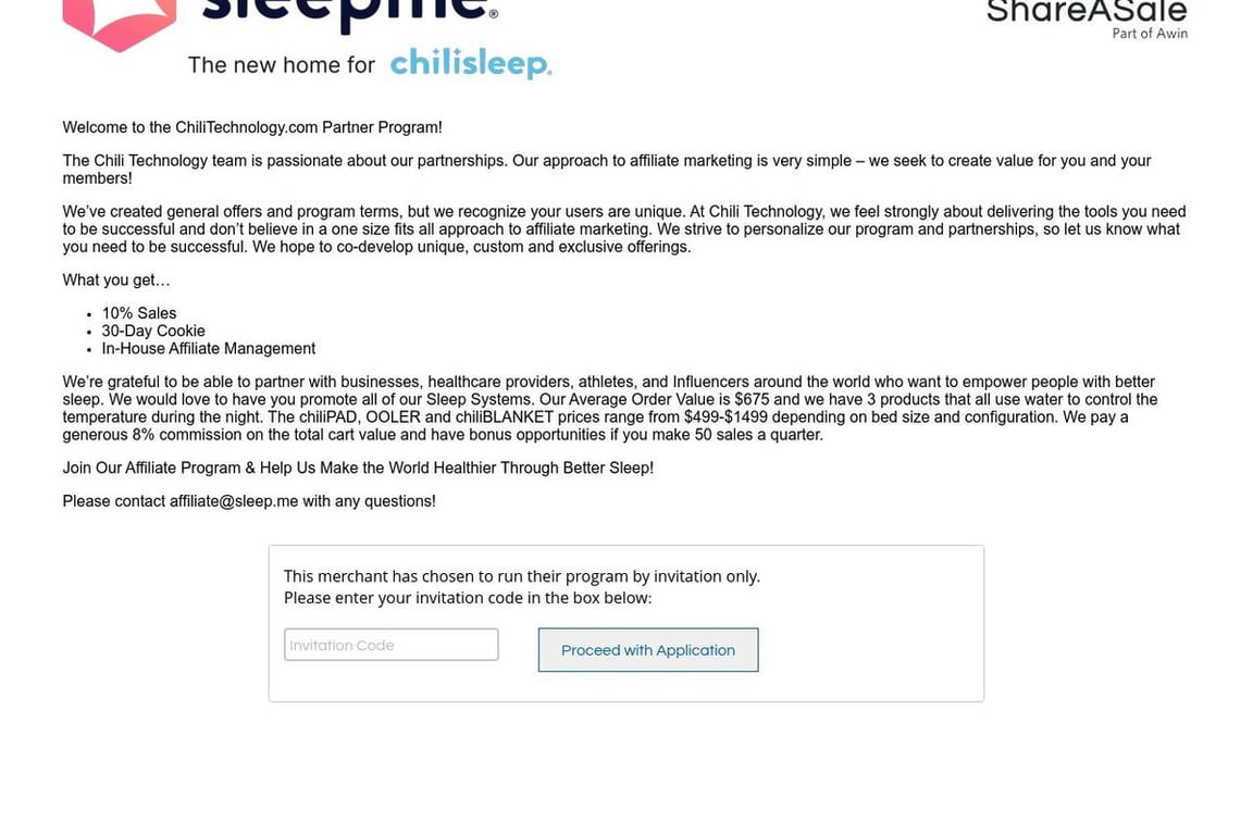 Chili Preferred affiliate program signup page