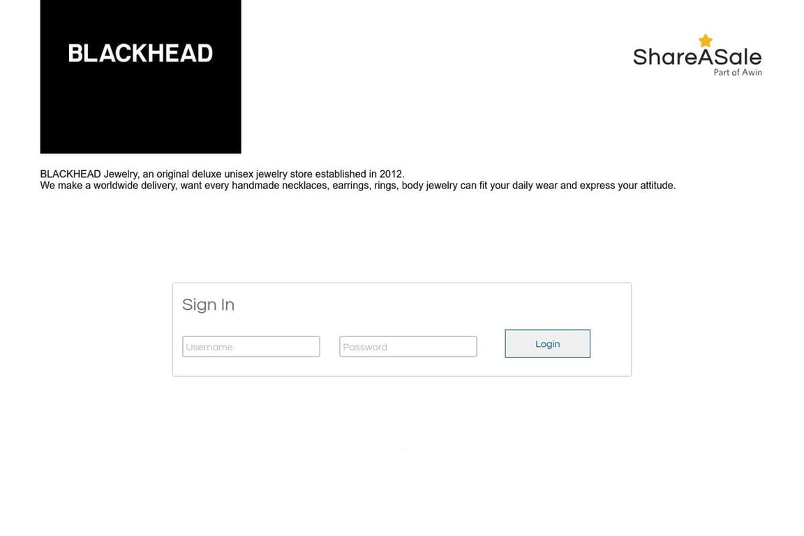 Blackhead Jewelry affiliate program signup page