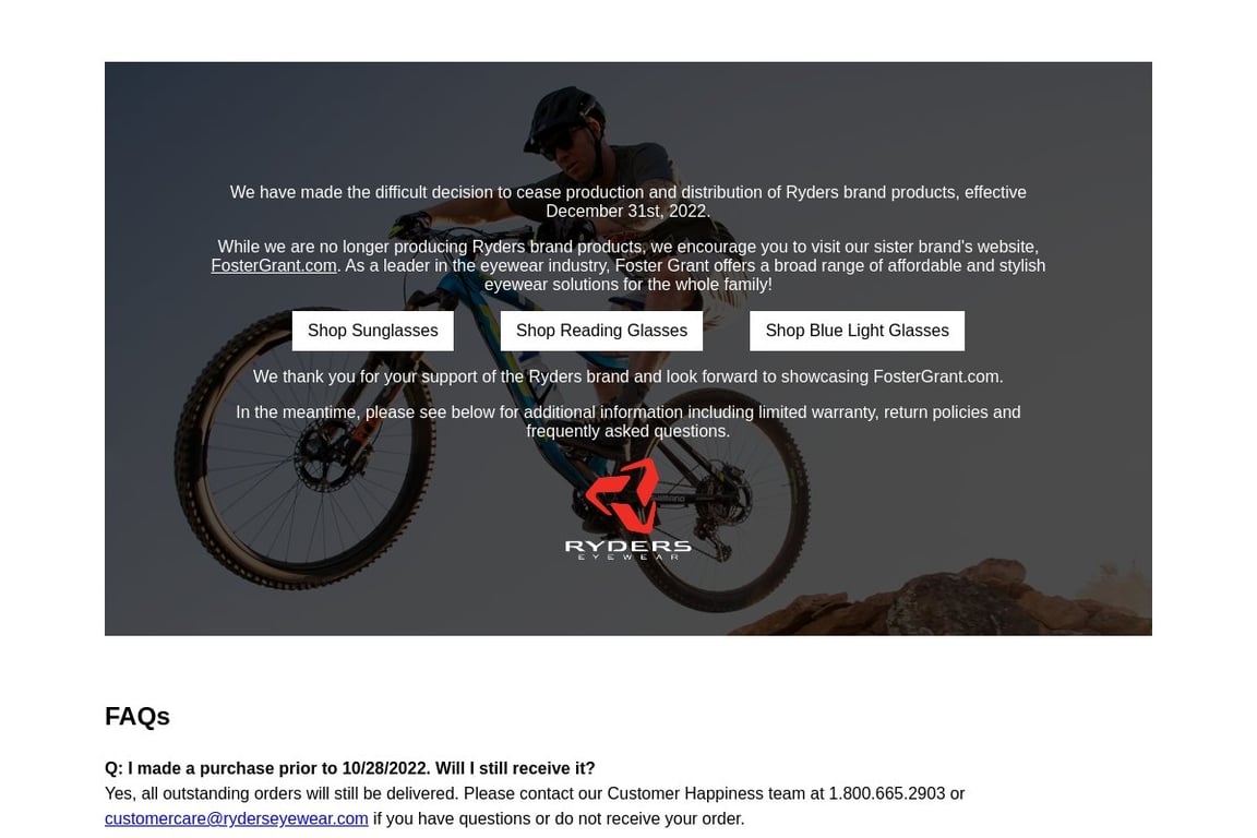 Ryders Eyewear homepage