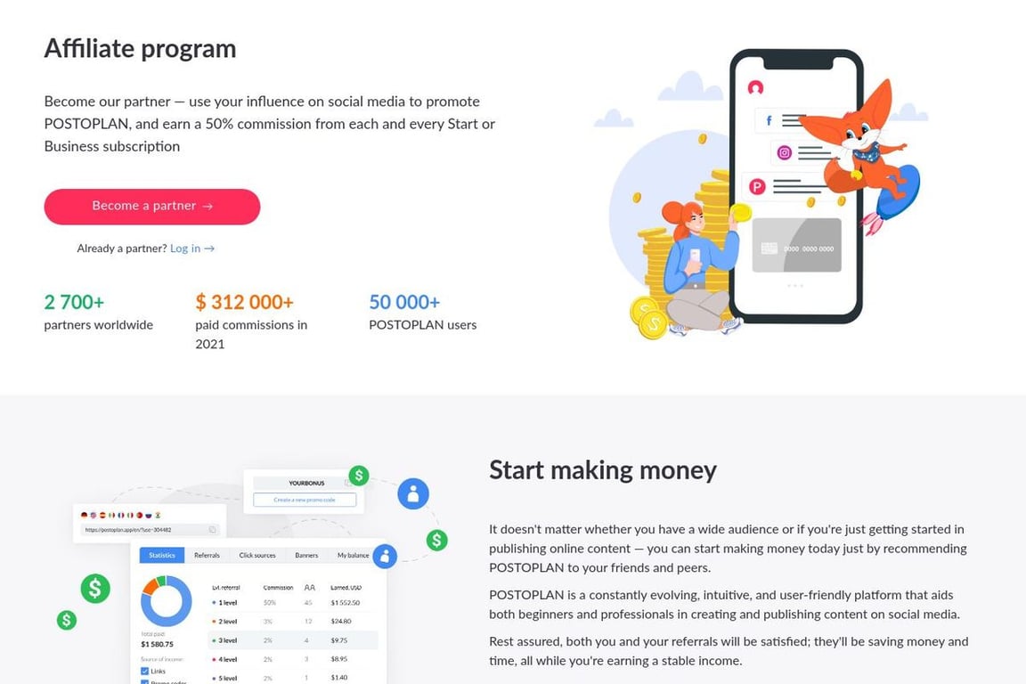 POSTOPLAN affiliate program signup page