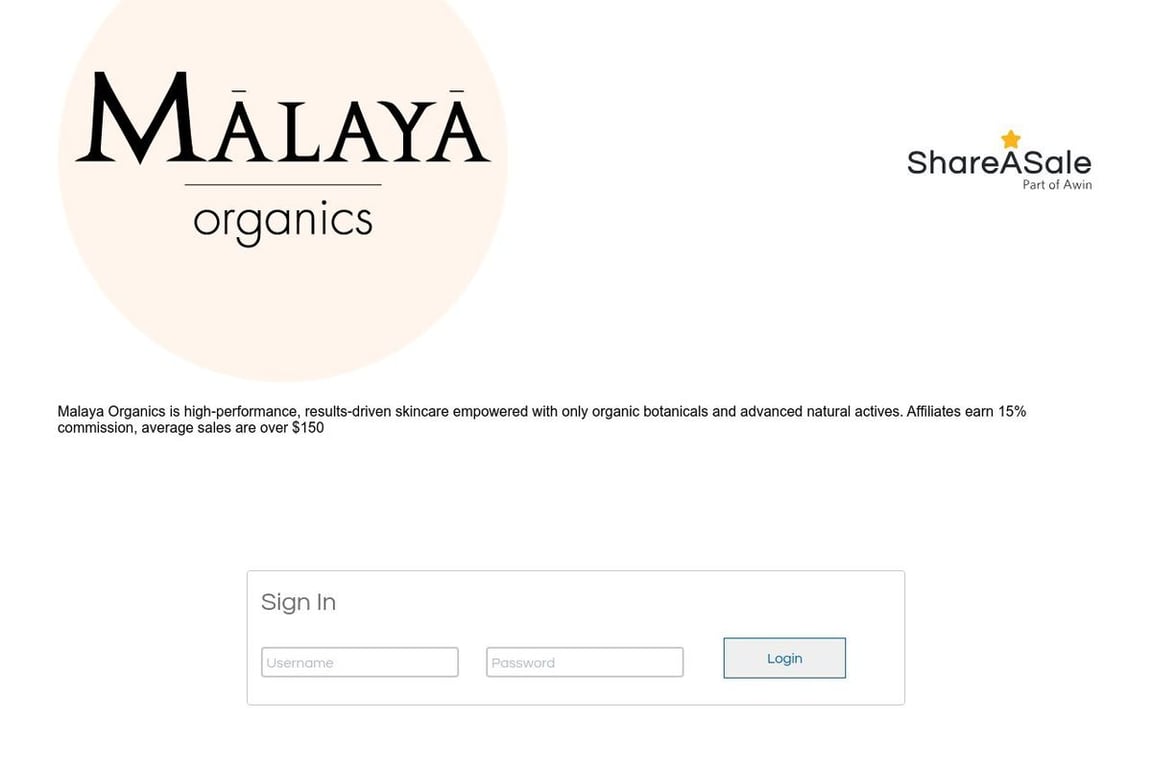 Malaya Organics affiliate program signup page